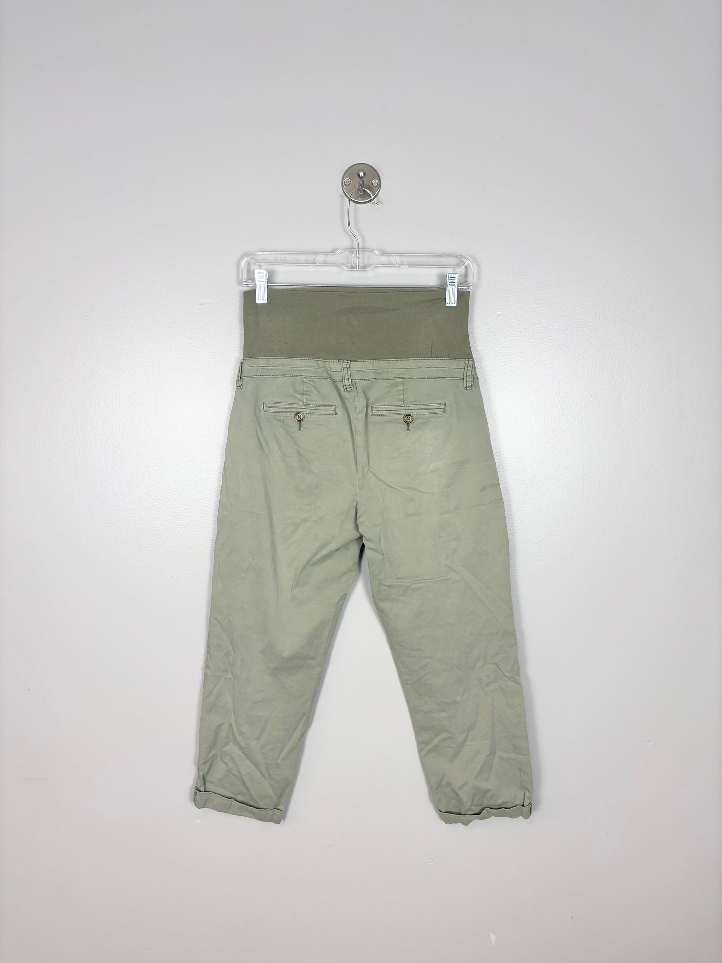 XS - Thyme Sage Green Cuffed Capri