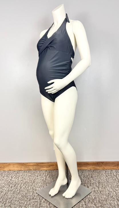 L - Black Twist One-Piece Halter Swimsuit