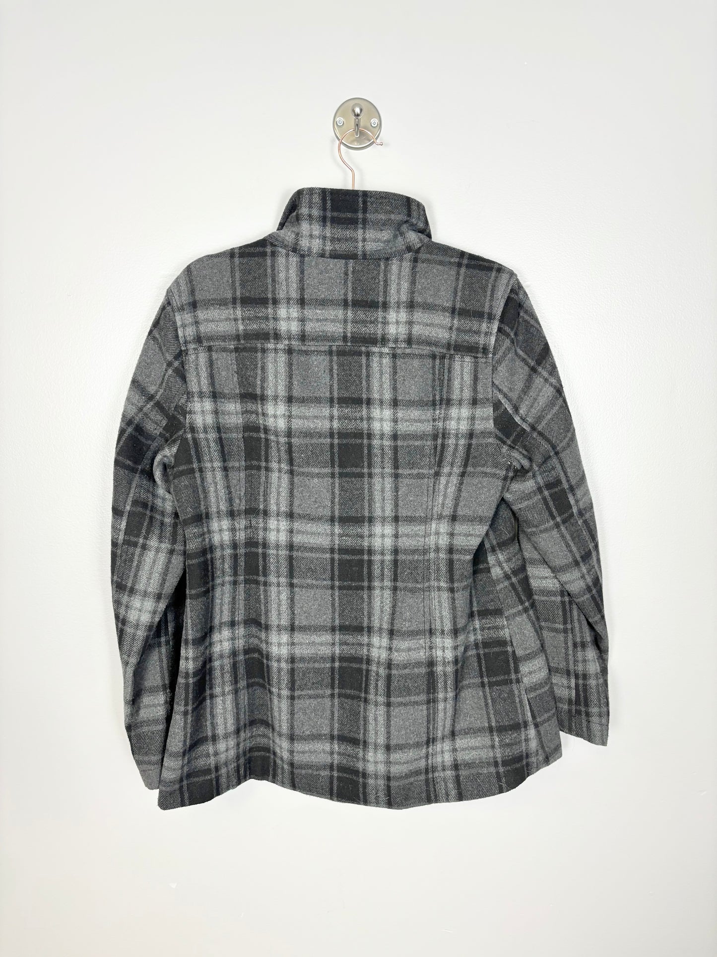 S - Thyme Grey Plaid Maternity Barn Coat