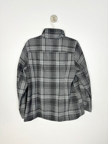 S - Thyme Grey Plaid Maternity Barn Coat
