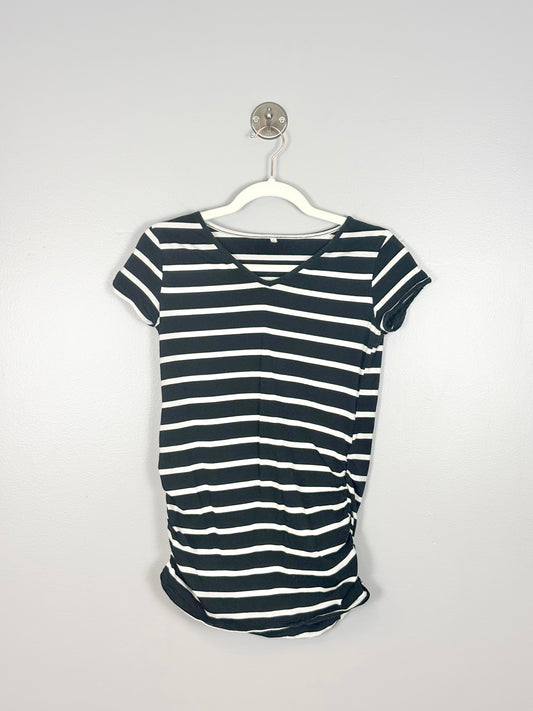 S - Black & White Striped Fitted Tee