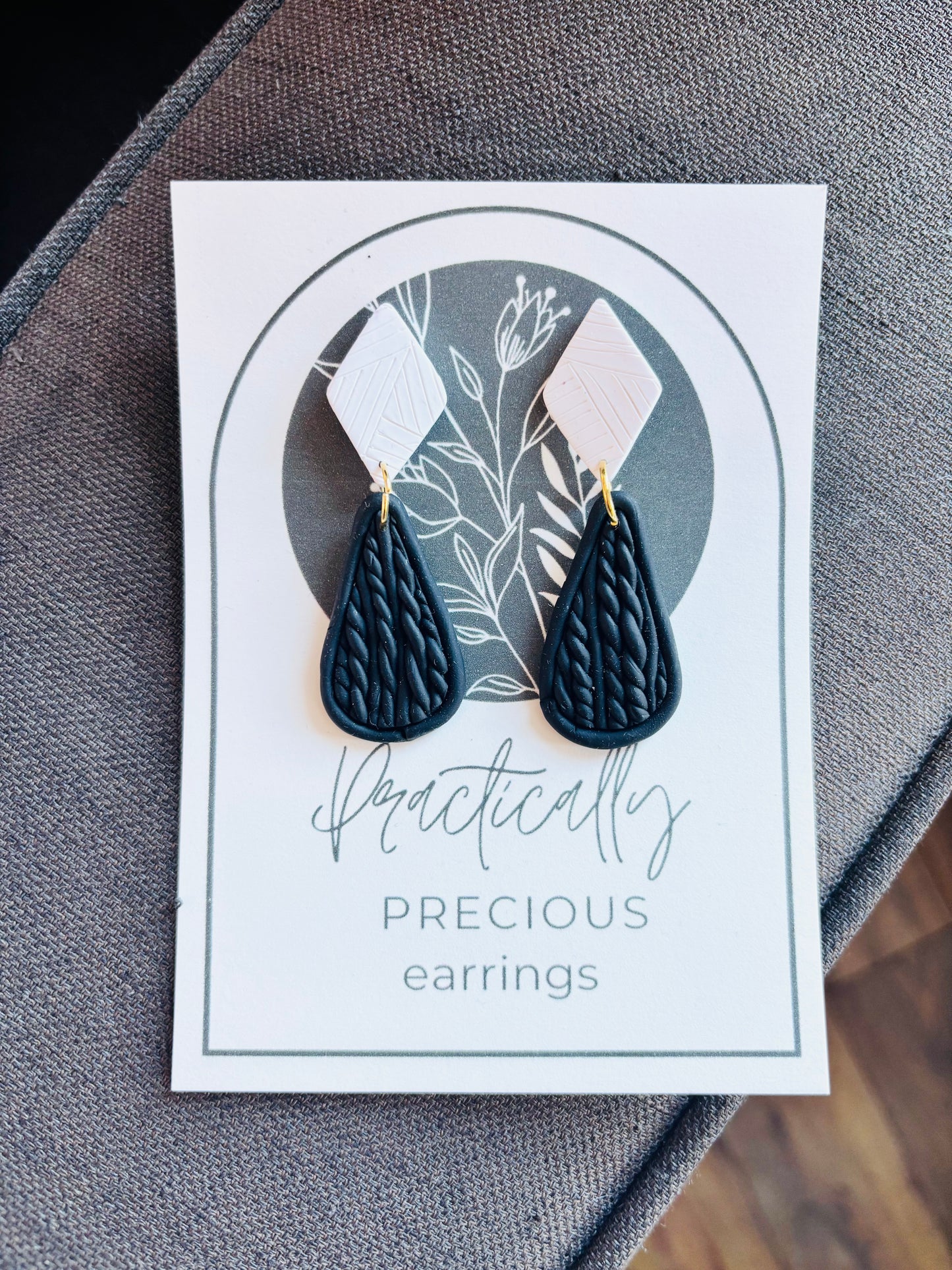 Practically Precious Earrings - Pink  & Black Cableknit