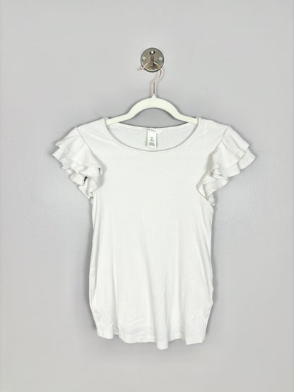 S - H & M Ruffle Sleeve Cream Ribbed Shirt