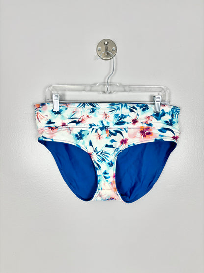 M - Blue Floral High Waist Swim Bottoms