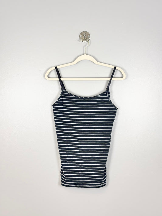 S - Thyme Grey & Black Stripe Nursing Tank