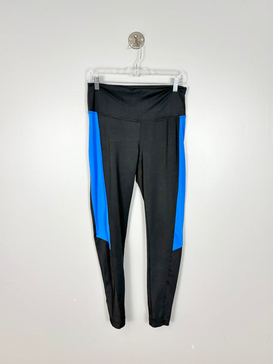 M - Thyme Blue Black Contrast Athletic Leggings