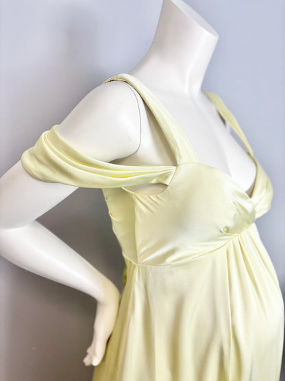 S - Azazie Yellow Shimmer Satin Gown