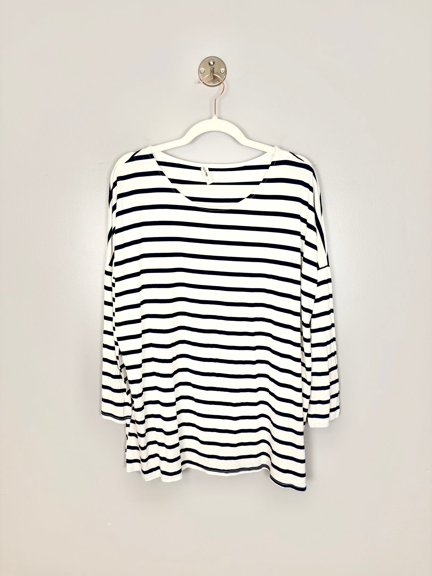 L - Hello Miz Buttersoft Navy Stripe Long Sleeve Shirt