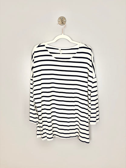 L - Hello Miz Buttersoft Navy Stripe Long Sleeve Shirt