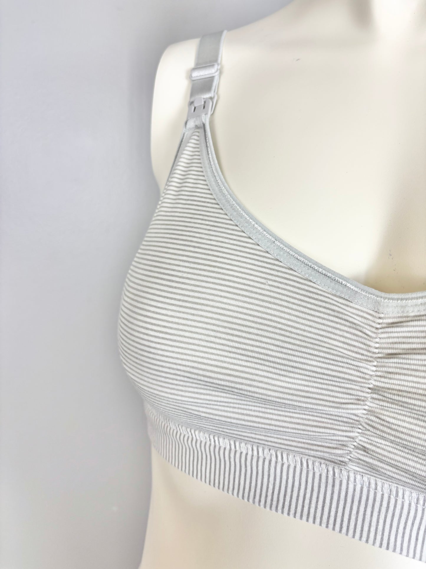 XL - Grey Striped Nursing Bra