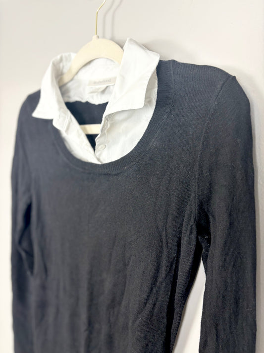 S - Motherhood Faux Collar Light Black Sweater