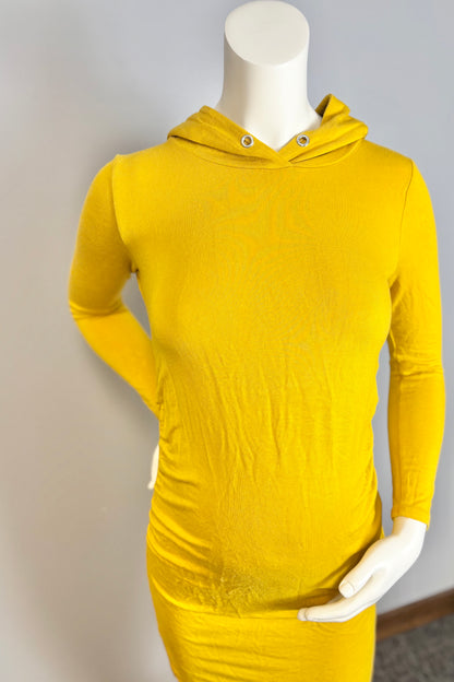 M - Hello Miz Mustard Yellow Soft & Stretchy Hooded Dress/Shirt