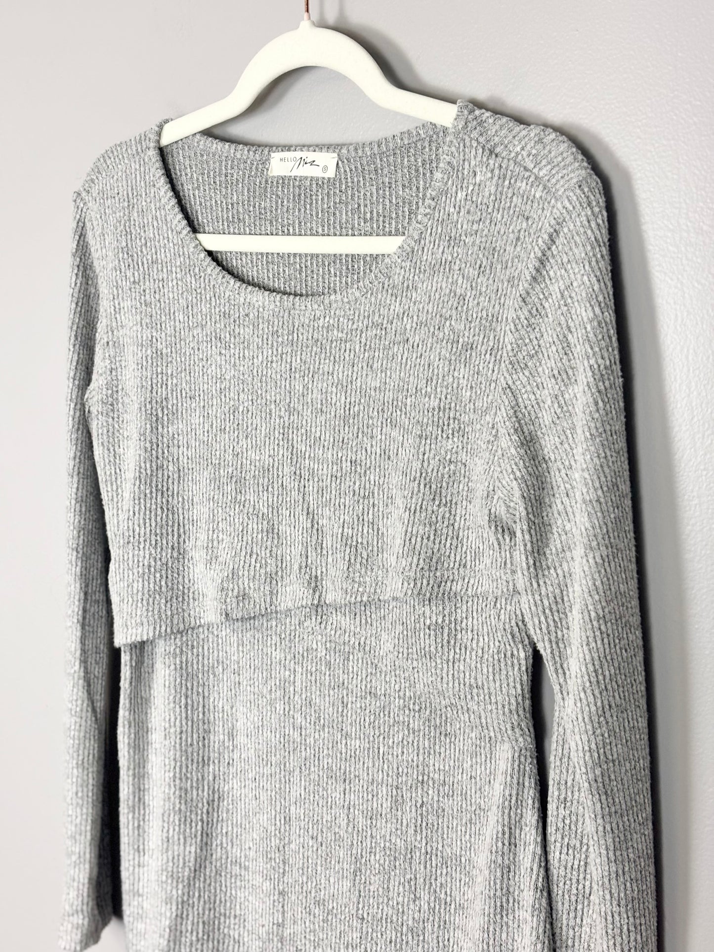 S - Hello Miz Soft Grey Ribbed Nursing Shirt