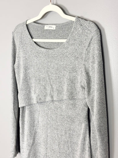 S - Hello Miz Soft Grey Ribbed Nursing Shirt