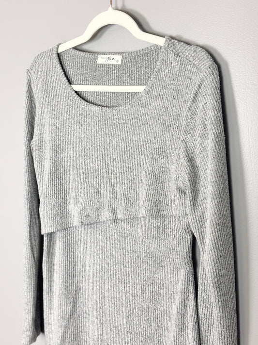 S - Hello Miz Soft Grey Ribbed Nursing Shirt