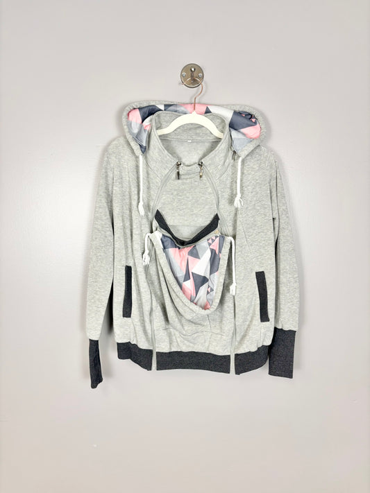 L - Grey and Pink Geometric Baby Wearing Hoodie