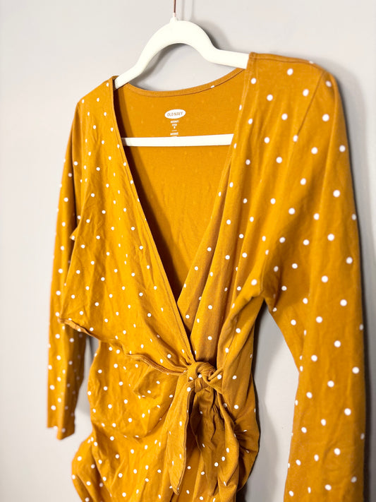 M - Old Navy Mustard Yellow Polka Dot Shirt