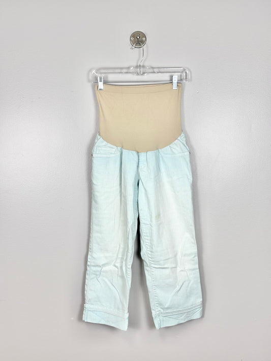L - Indigo Blue Light Teal Cuffed Capri