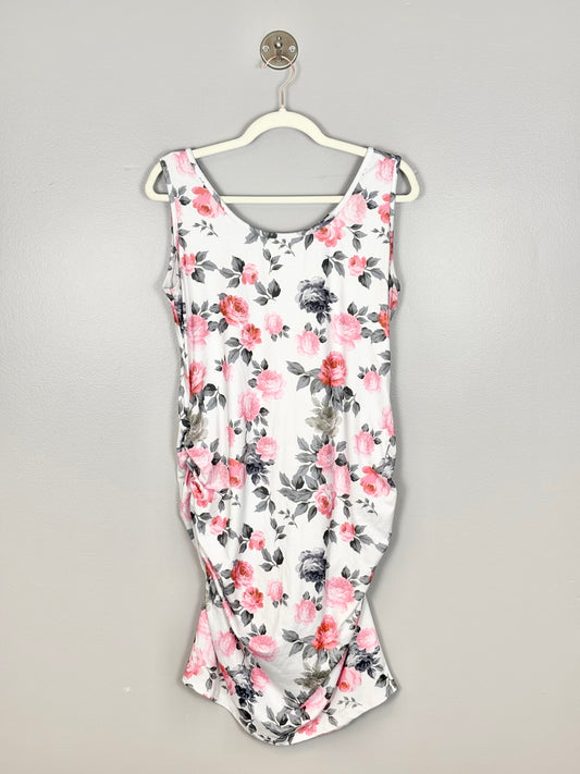 L - Unknown Brand White Floral Sleeveless Bodycon Dress
