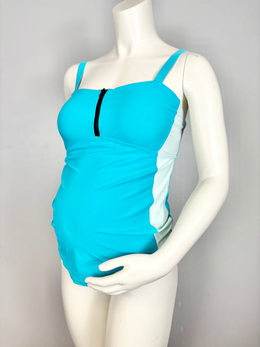 M - Thyme Half-Zip Teal Swim Top
