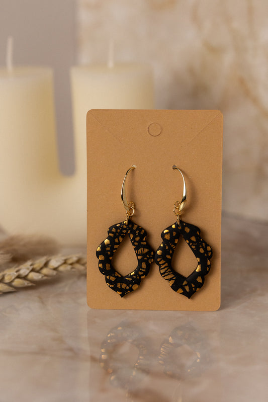 Prairie Rose Clay - Black & Gold Diamond Cutout Earrings