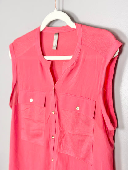 S - Thyme Coral Pink Double-Pocket Shirt