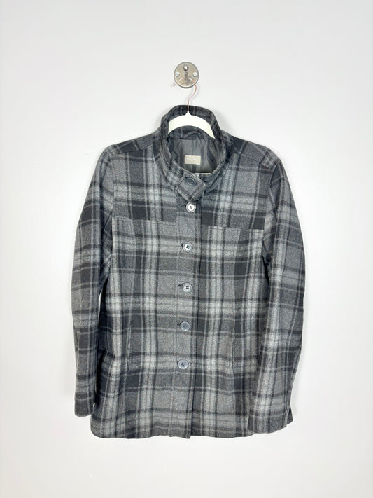 S - Thyme Grey Plaid Maternity Barn Coat