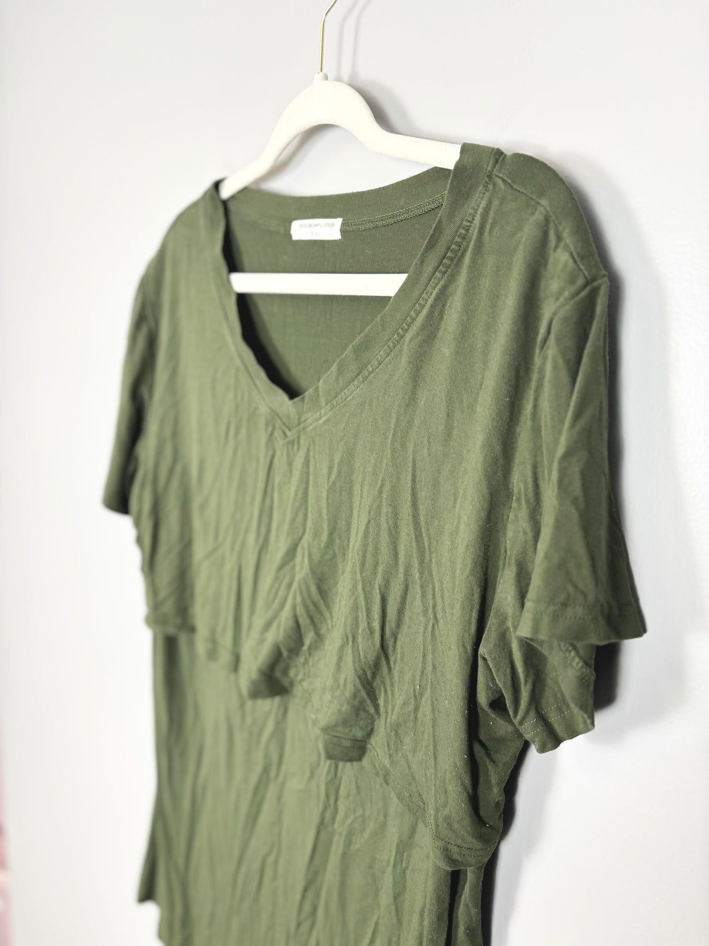 XXL - Olive Green Short Sleeve Nursing Shirt