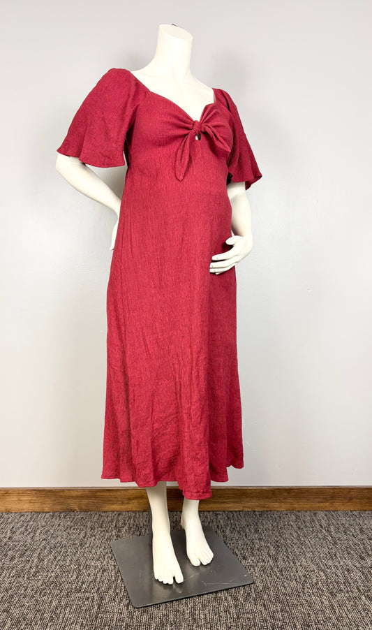 M - Ott Cranberry Crepe Flutter Sleeve Dress