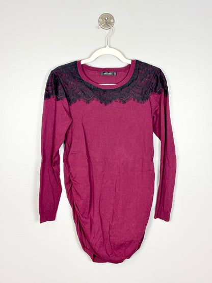 L - Stork & Babe Cranberry Lace Detail Sweater
