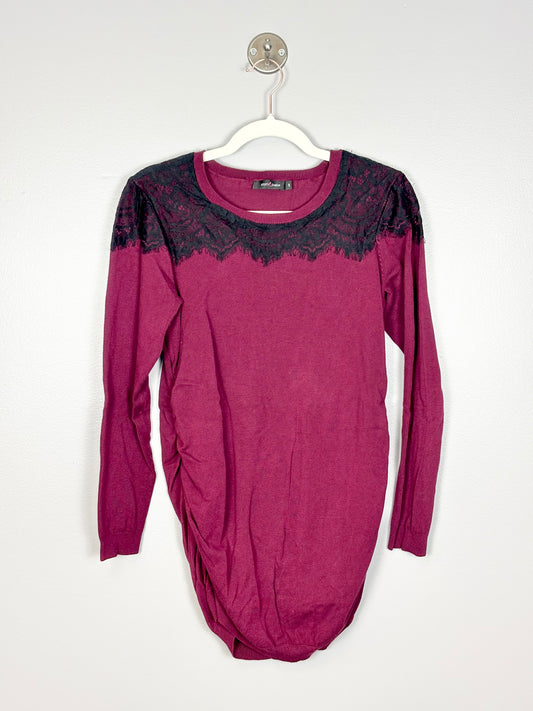 L - Stork & Babe Cranberry Lace Detail Sweater