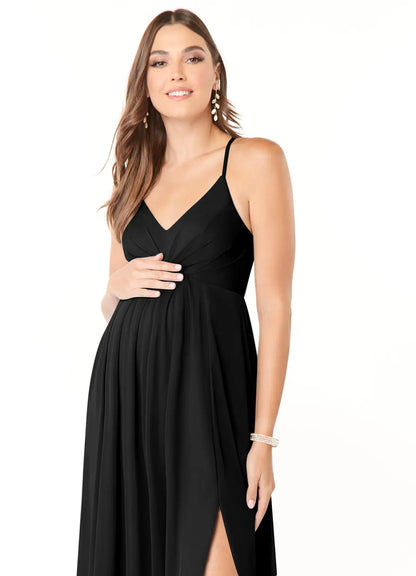 L - Azazi Black Chiffon Floor-Length Gown