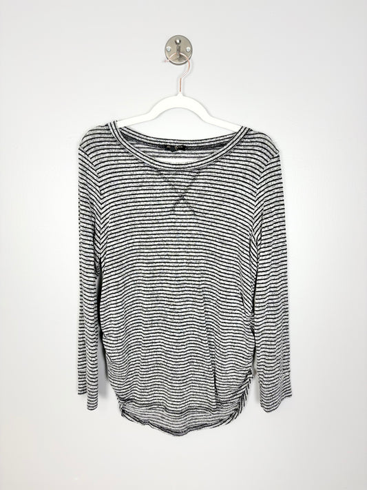 L - Mom & Co Grey & Black Stripe Longsleeve Shirt