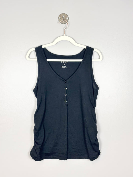 L - Paisley Sky Snap-Detail Black Tank
