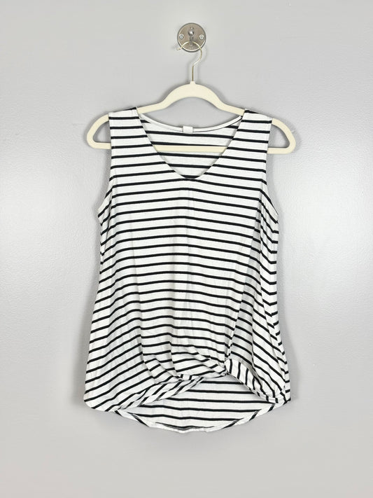 M - CY Black & White Striped Knotted Front Shirt