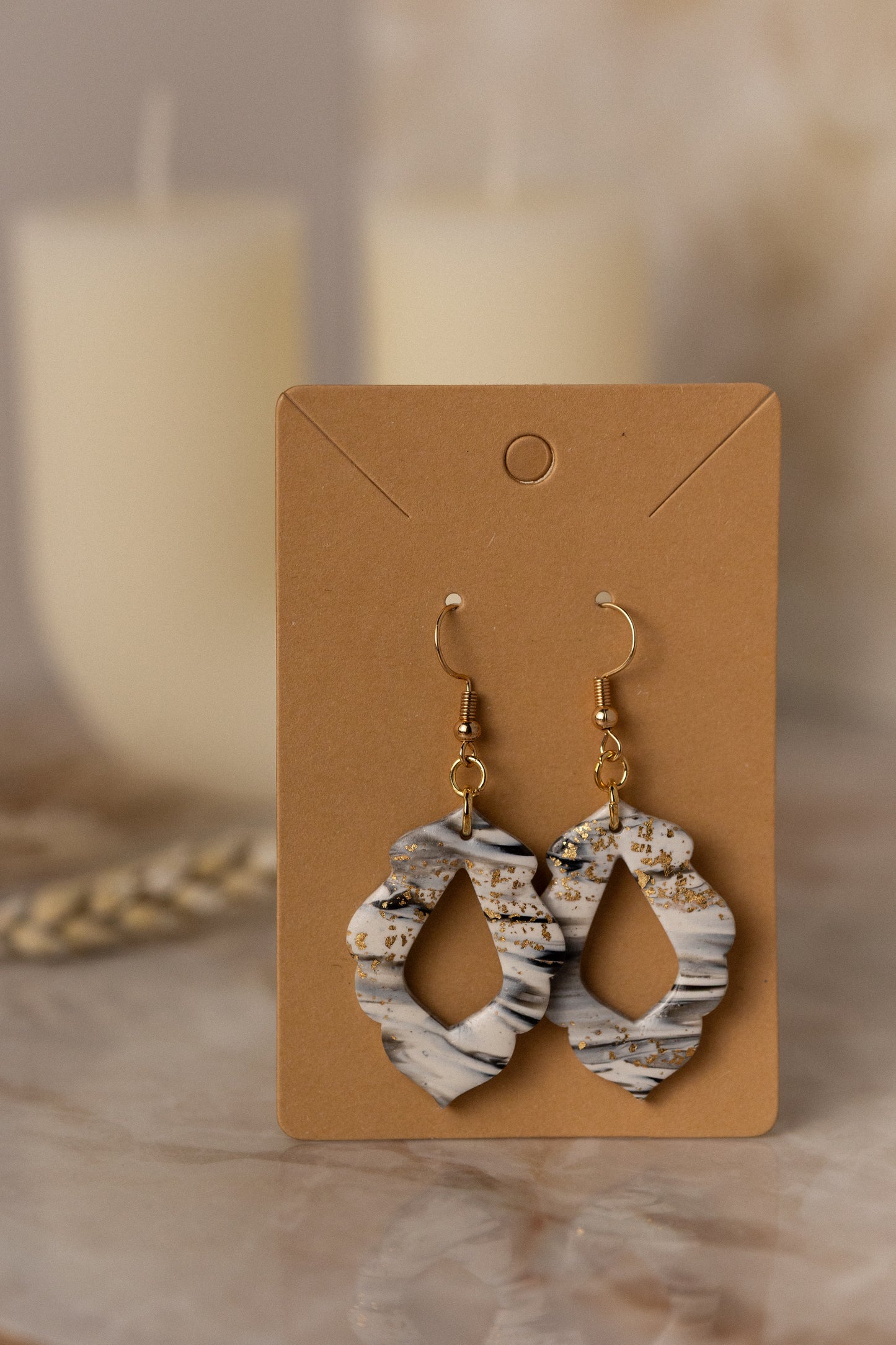 Prairie Rose Clay - Marbled Black & Cream Diamond Cutout Earrings