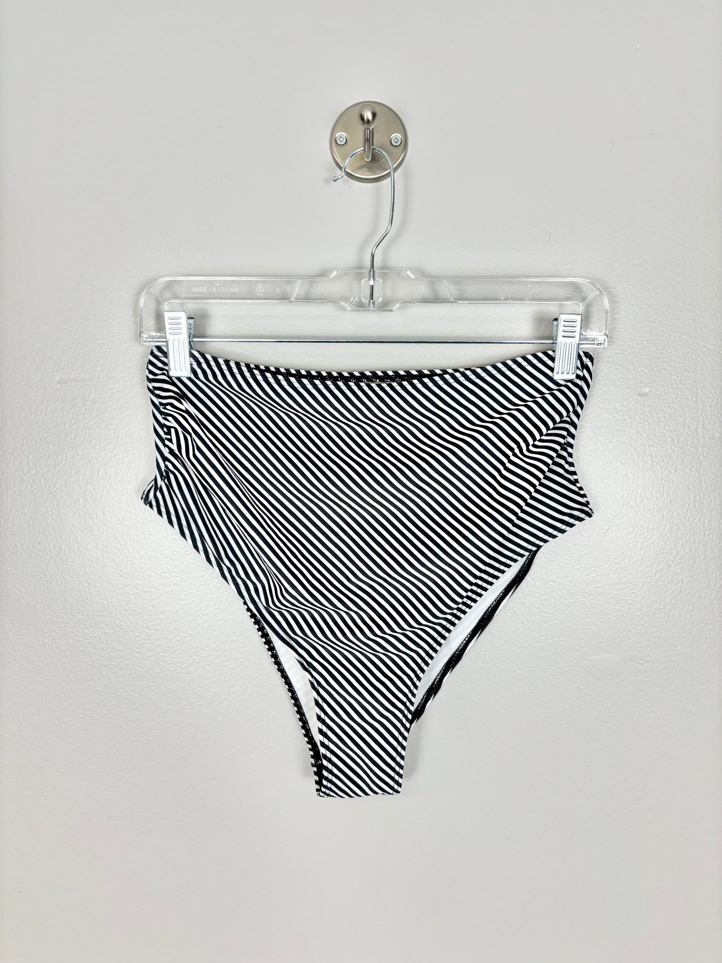 S - Black & White Horizontal Stripe High Waist Swim Bottoms