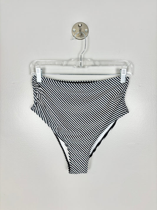 S - Black & White Horizontal Stripe High Waist Swim Bottoms