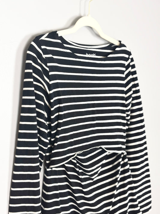 M - Boob Black & White Striped Nursing Shirt
