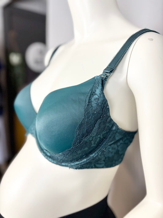 Size 38D/XL - Thyme Green Satin & Lace Bra
