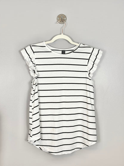 M - SHEIN Black & White Stripe Flutter Sleeve Top