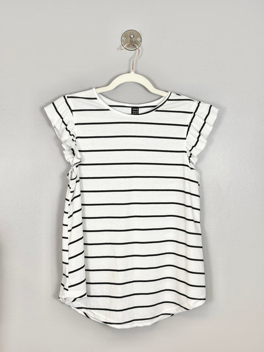 M - SHEIN Black & White Stripe Flutter Sleeve Top