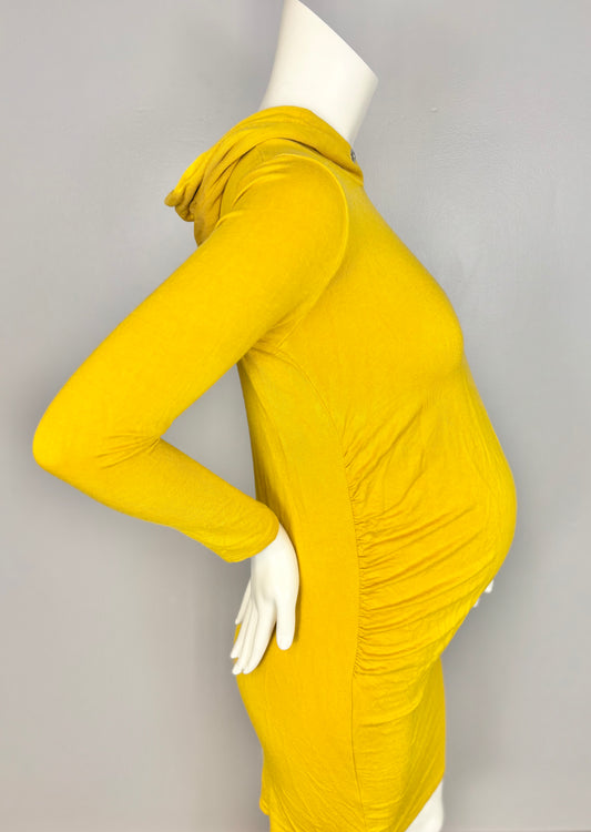 M - Hello Miz Mustard Yellow Soft & Stretchy Hooded Dress/Shirt