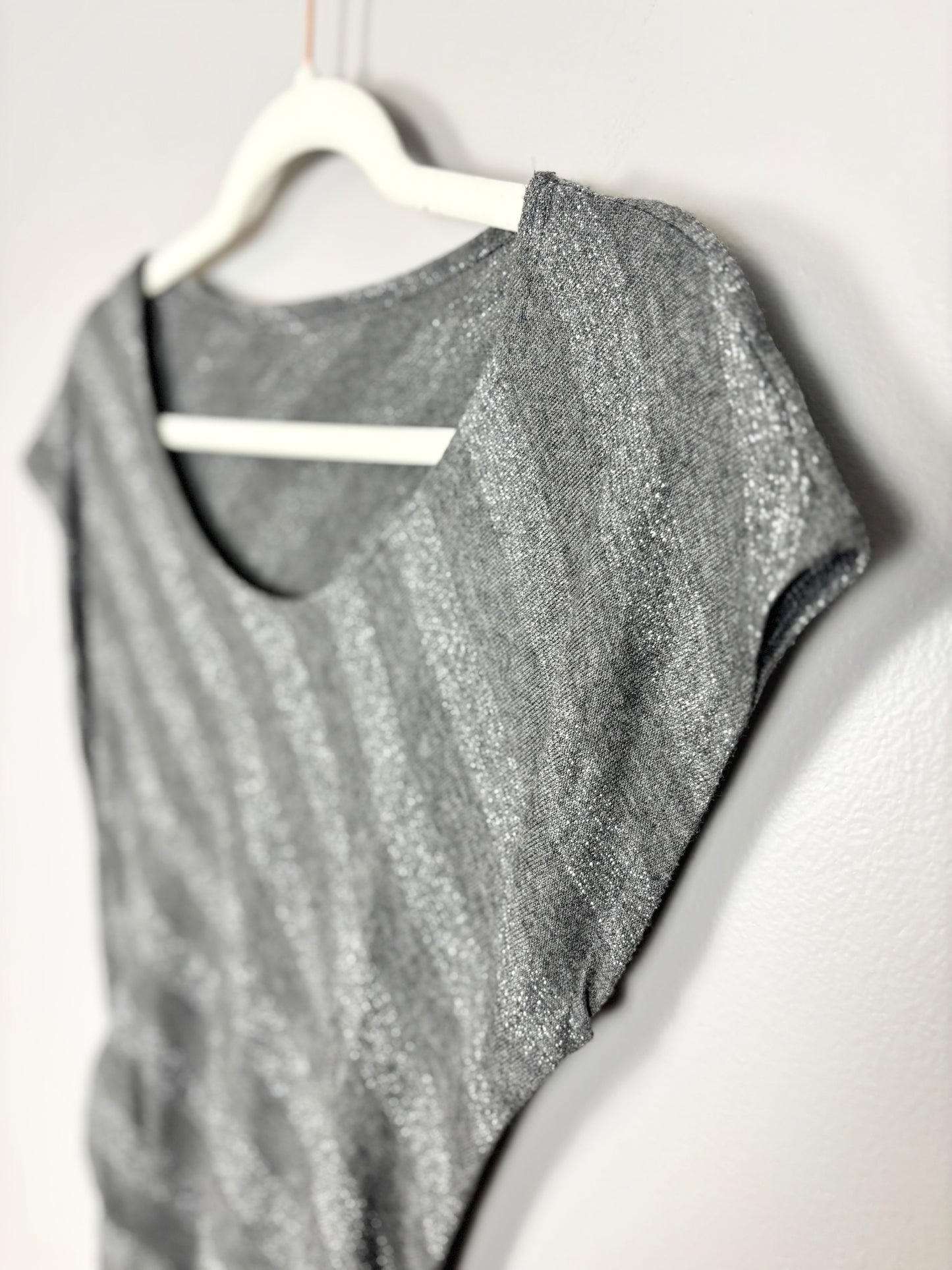 S - Silver Shimmer Asymmetrical Stripe Shirt