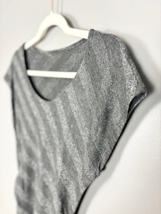 S - Silver Shimmer Asymmetrical Stripe Shirt