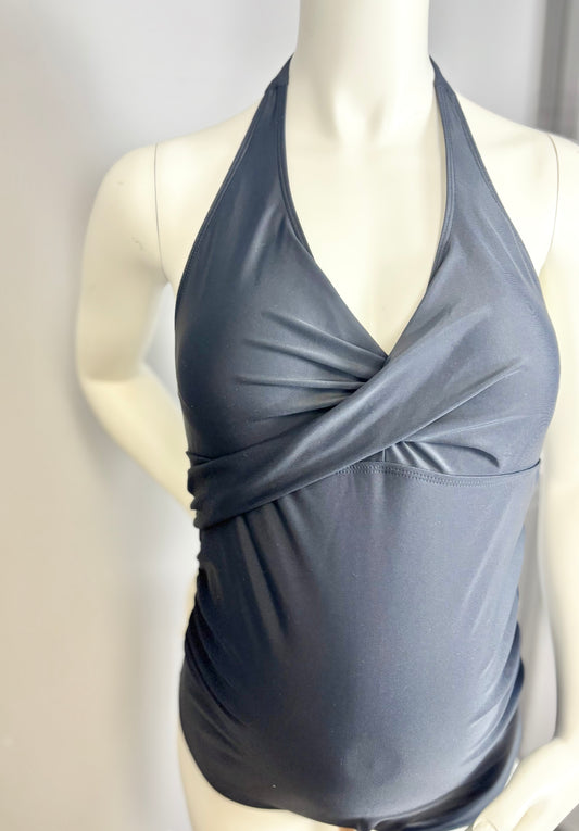 L - Black Twist One-Piece Halter Swimsuit