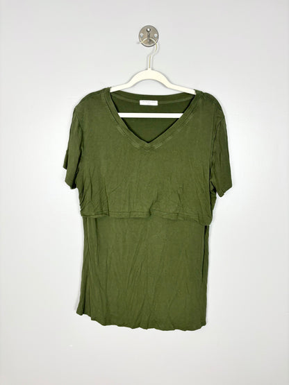 XXL - Olive Green Short Sleeve Nursing Shirt