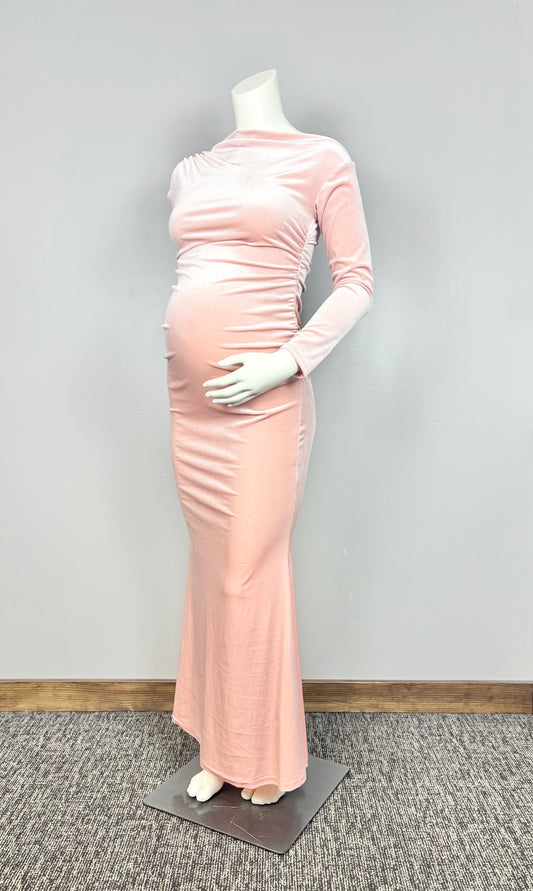 S - Peach Velour Bodycon Maxi Dress