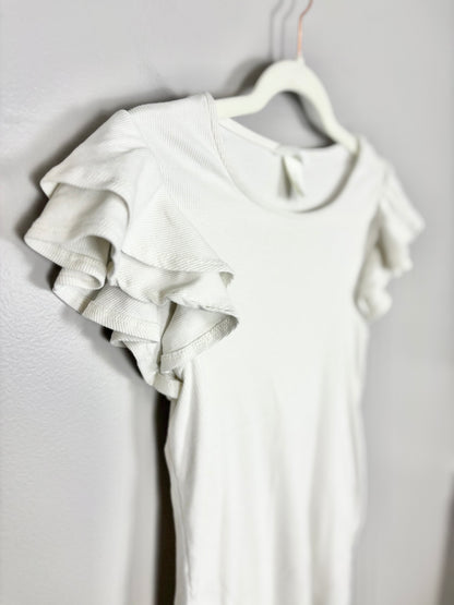 S - H & M Ruffle Sleeve Cream Ribbed Shirt