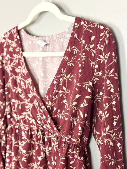 M - Old Navy Burgundy Floral Peasant Blouse